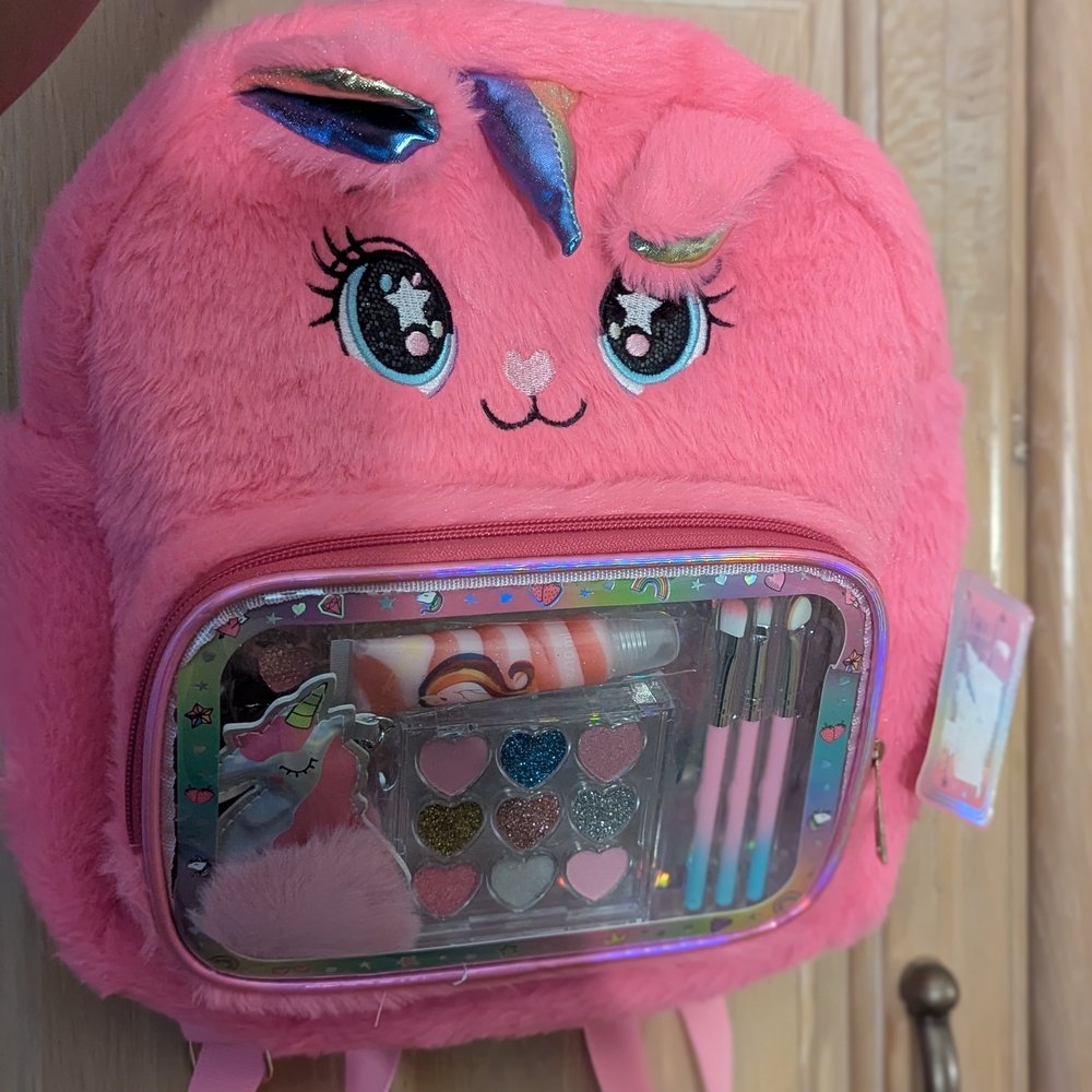 Pink Unicorn Plush Backpack with Accessories